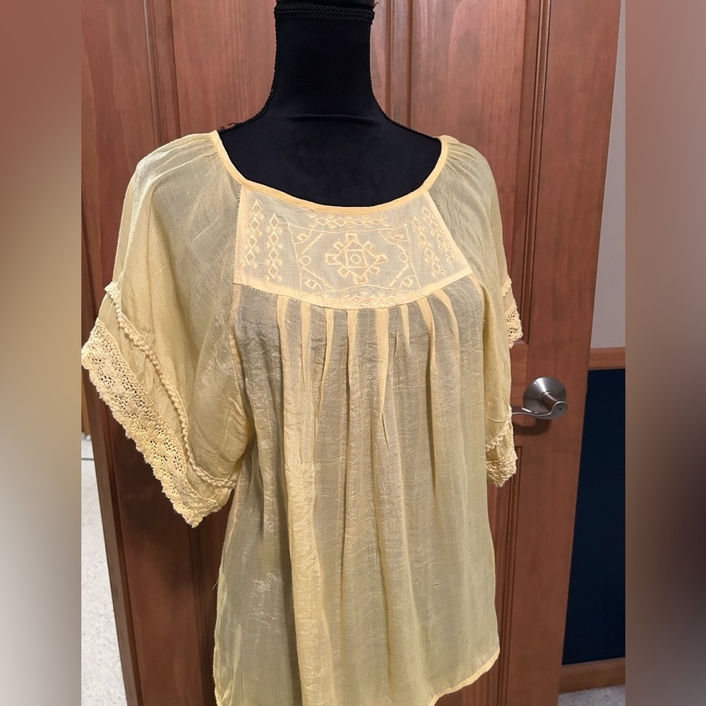 Charming Charlie Light Yellow Embroidered Blouse